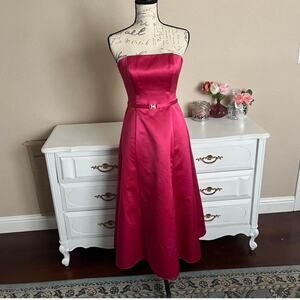 Hot pink strapless midi evening gown